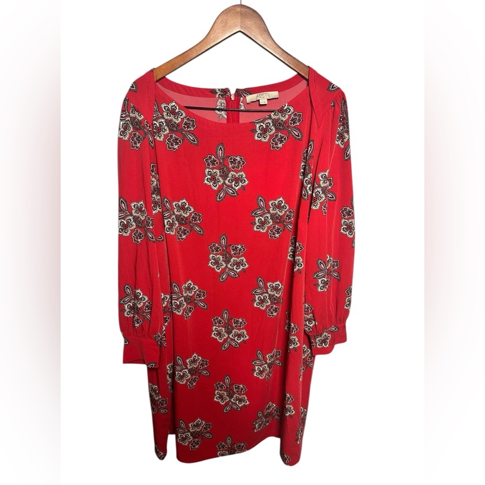 LOFT Red Floral Long Sleeve Dress Plus 20